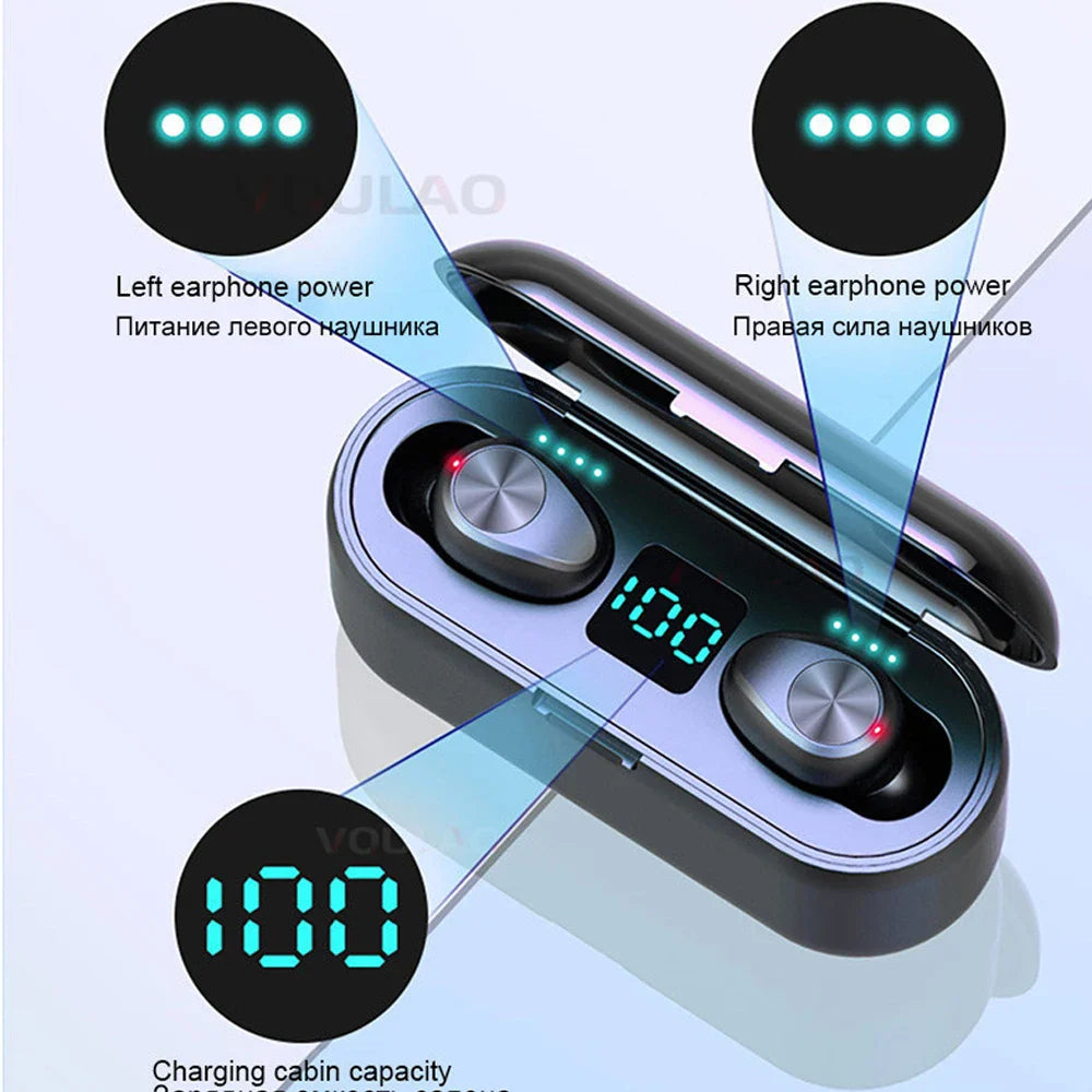 KTX-394323 Wireless Earbuds F9 TWS 5.0 with 2000mAh Charging Case and LED Display for Sports and Gaming