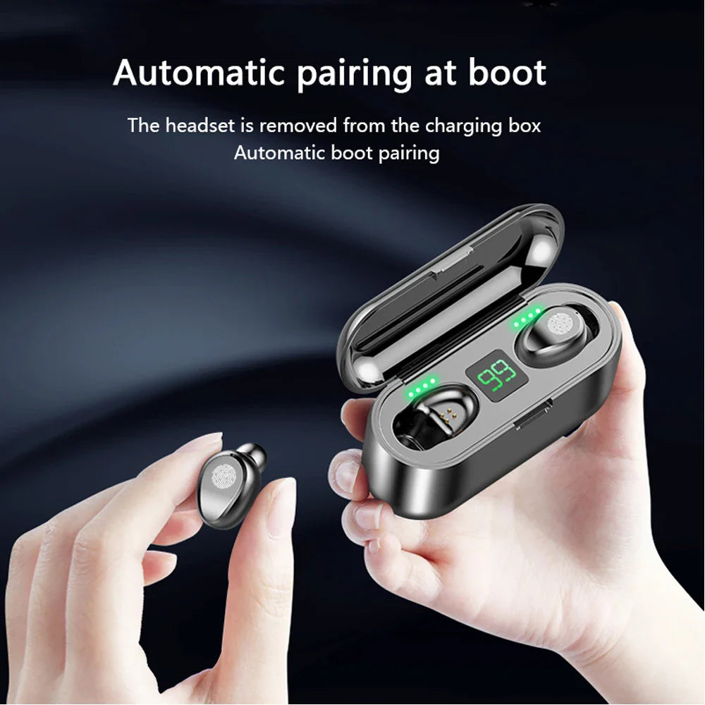 KTX-394323 Wireless Earbuds F9 TWS 5.0 with 2000mAh Charging Case and LED Display for Sports and Gaming
