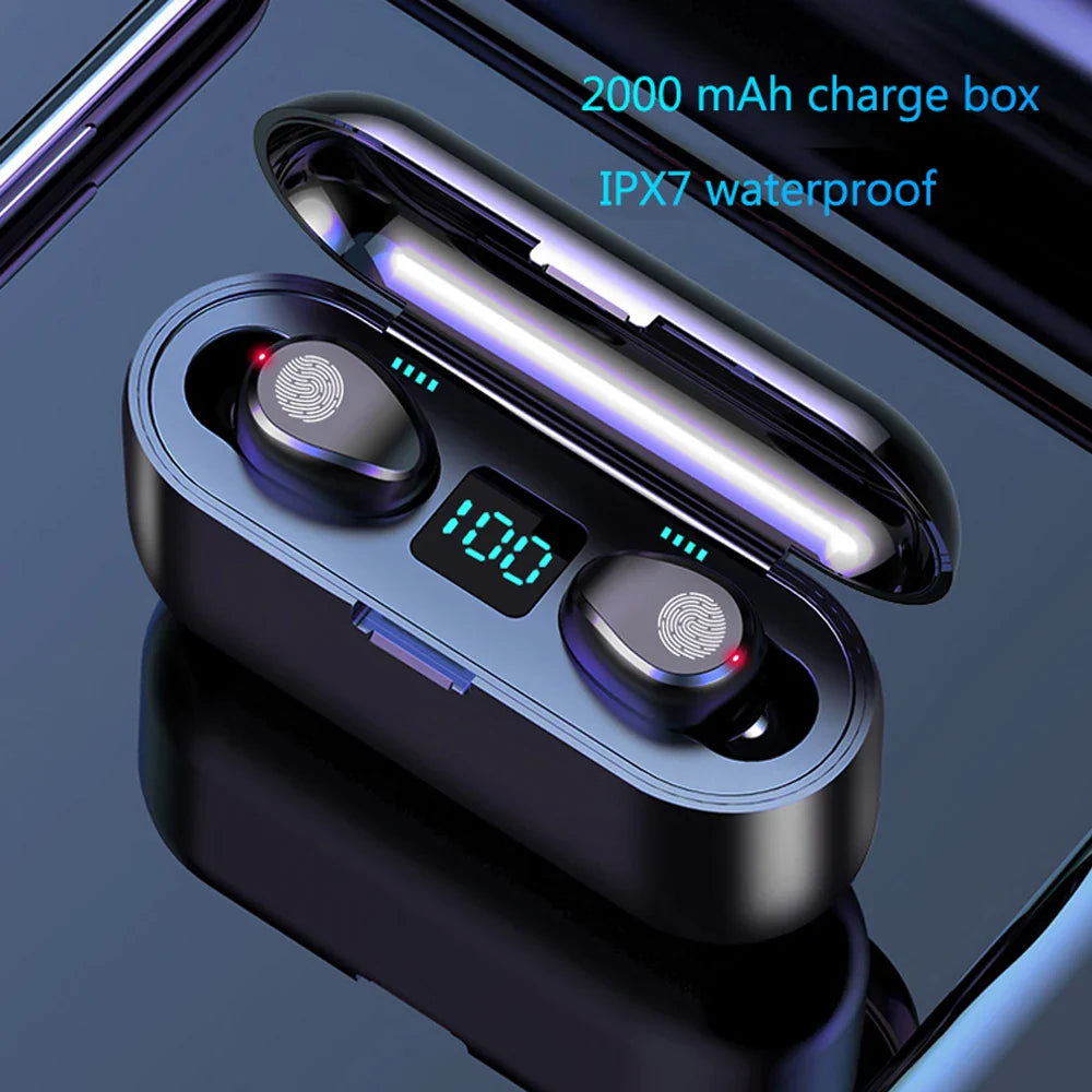 KTX-394323 Wireless Earbuds F9 TWS 5.0 with 2000mAh Charging Case and LED Display for Sports and Gaming