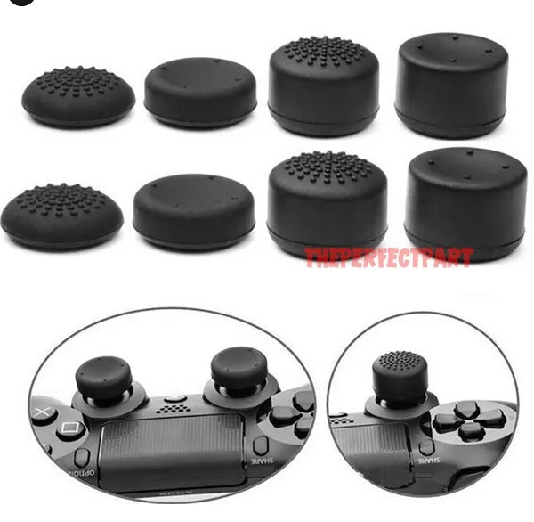 KTX-202323 Black Silicone Thumb Stick Grip Covers for PS4 and Xbox One Controllers - 8 Pack