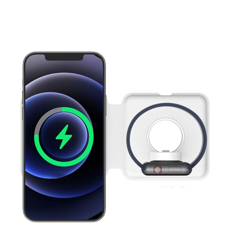 KTX-235411 Folding Dual Wireless Charger with MagSafe Compatibility for iPhone, Apple Watch, and Headphones