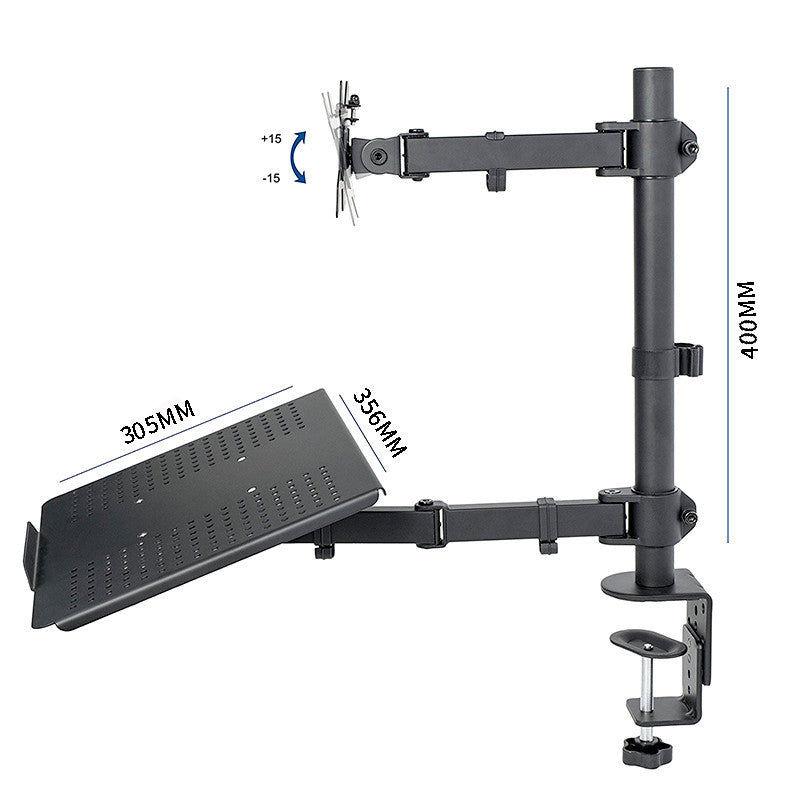 KTX-928211 Multi-Function Dual Screen Monitor Stand for Notebooks and Keyboards - Metal Black Bracket