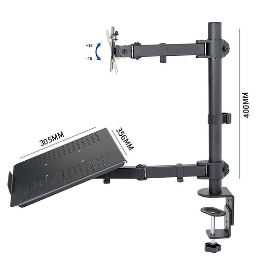 KTX-928211 Multi-Function Dual Screen Monitor Stand for Notebooks and Keyboards - Metal Black Bracket