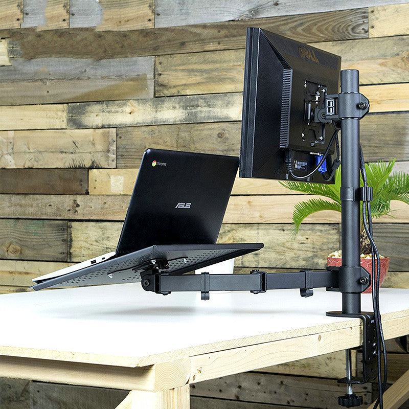 KTX-928211 Multi-Function Dual Screen Monitor Stand for Notebooks and Keyboards - Metal Black Bracket