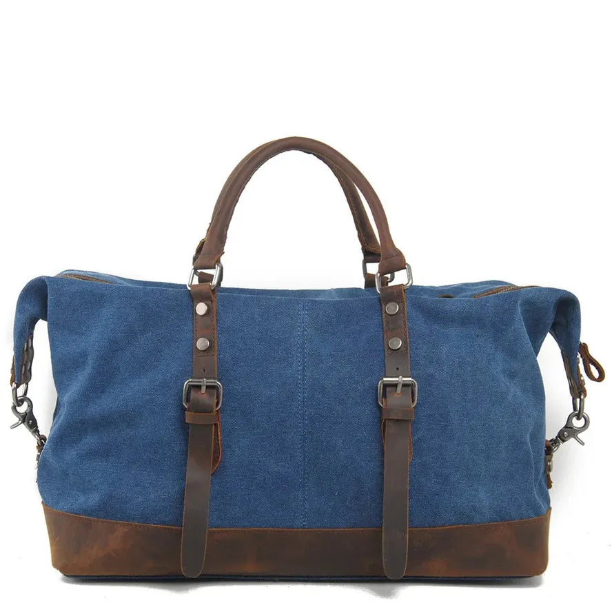 KTX-976147 High Capacity Canvas Shoulder Duffel Bag - Travel Tote with Cowhide Accents