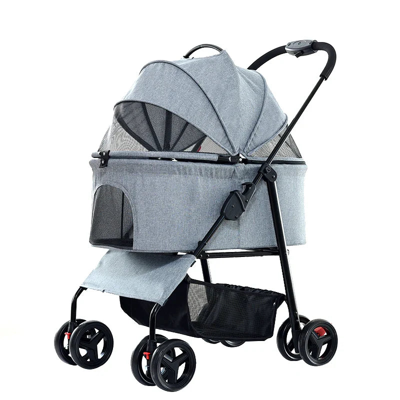 JMT-732298 Luxury Folding Large Pet Stroller for Dogs and Cats – Outdoor Trolley with Protective Canopy
