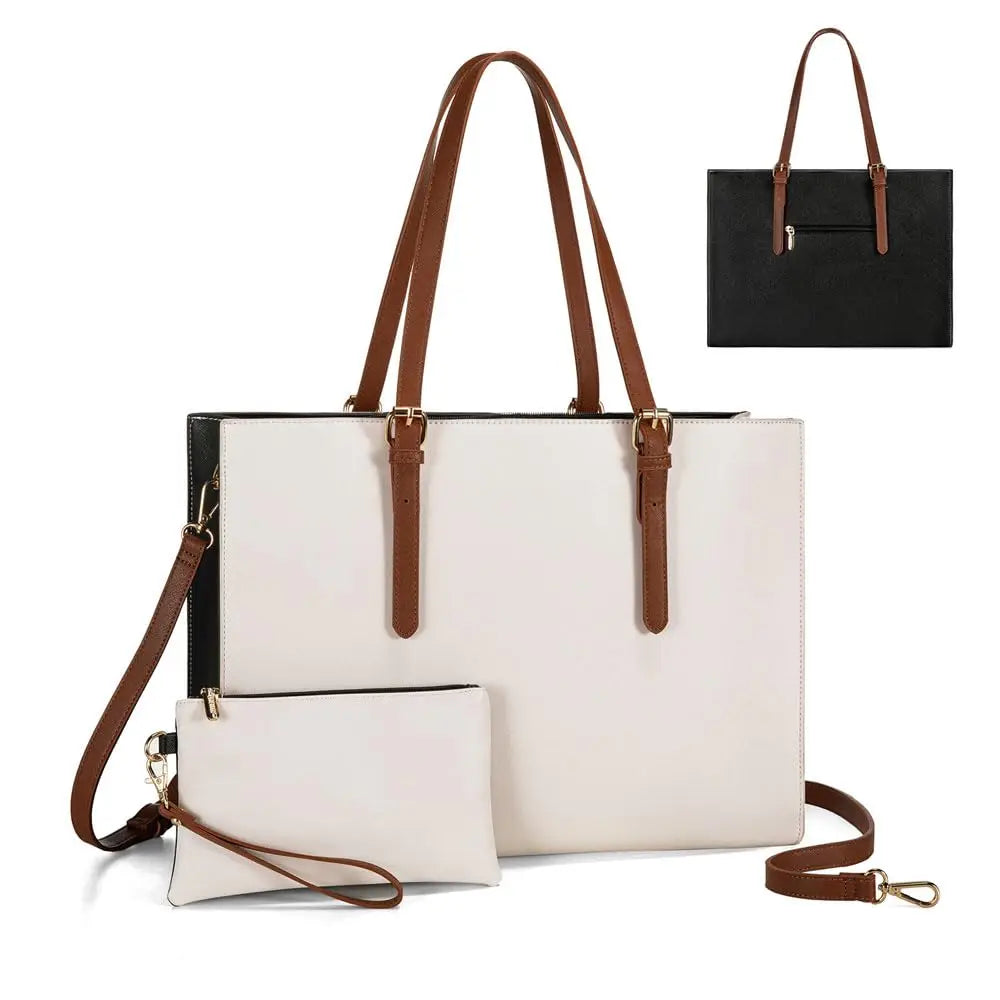 KTX-311059 Large Capacity PU Leather Laptop Tote Bag for 15.6-Inch Computers - Stylish Women's Shoulder Briefcase