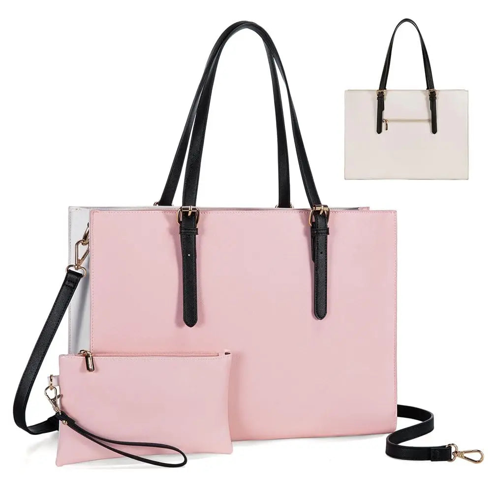 KTX-311059 Large Capacity PU Leather Laptop Tote Bag for 15.6-Inch Computers - Stylish Women's Shoulder Briefcase