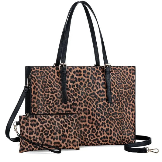 KTX-311059 Large Capacity PU Leather Laptop Tote Bag for 15.6-Inch Computers - Stylish Women's Shoulder Briefcase