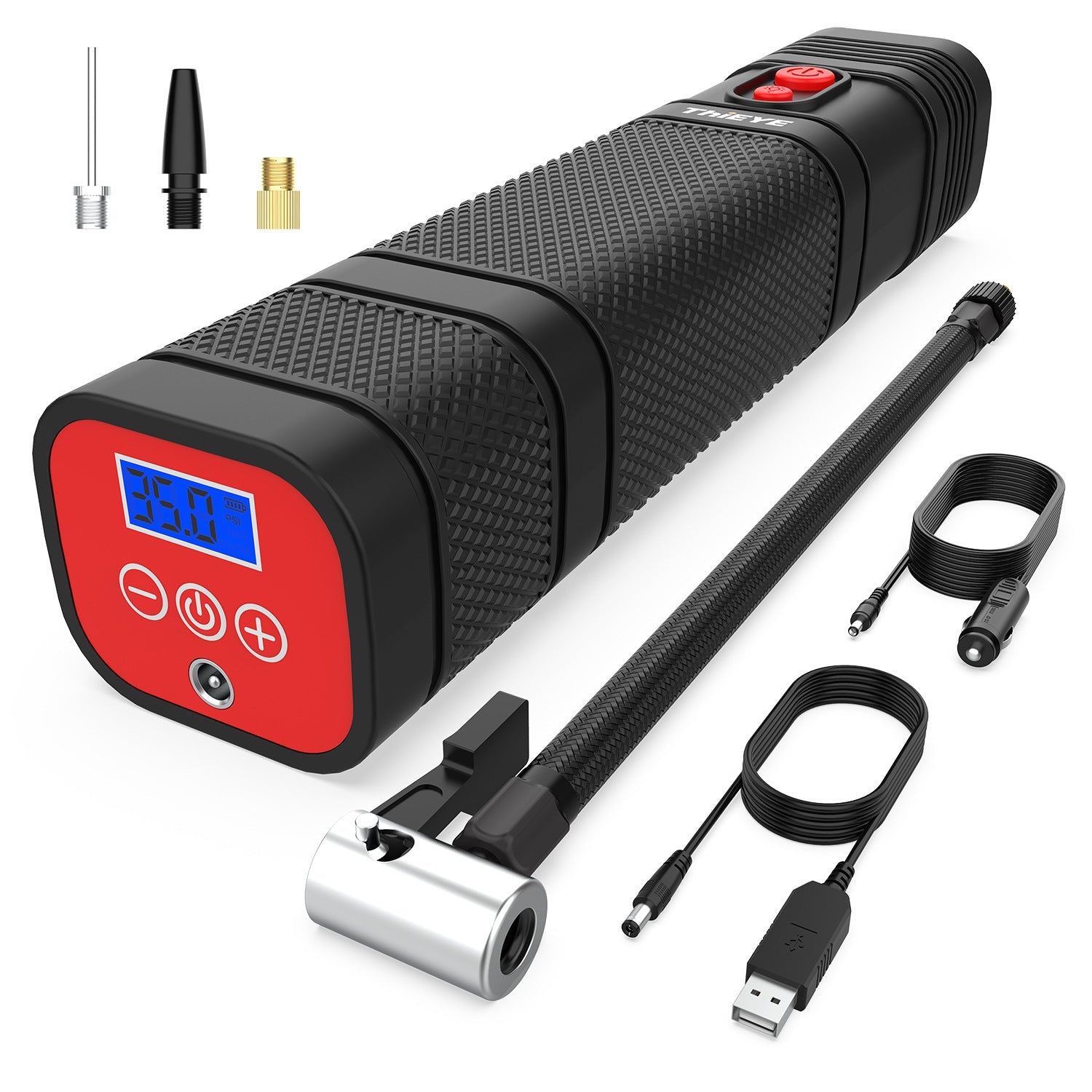 KTX-592595 Portable Mini Car Air Pump with Light - 12V, 0.62kg, Metal Construction, 1m Power Cord