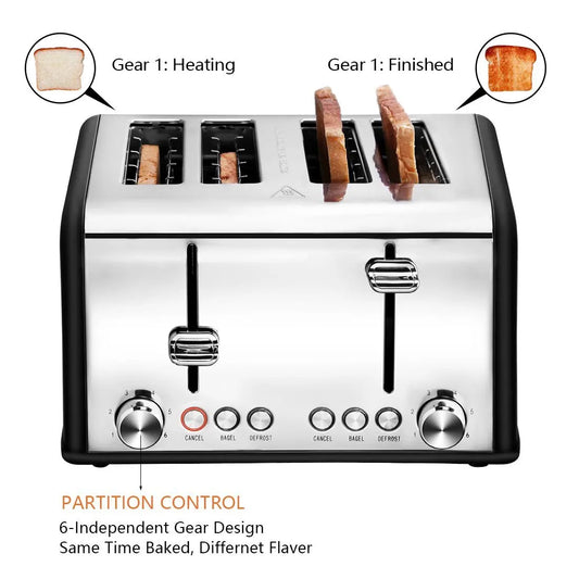 KTX-406419 Automatic Stainless Steel 4-Slice Electric Toaster with Modern Design