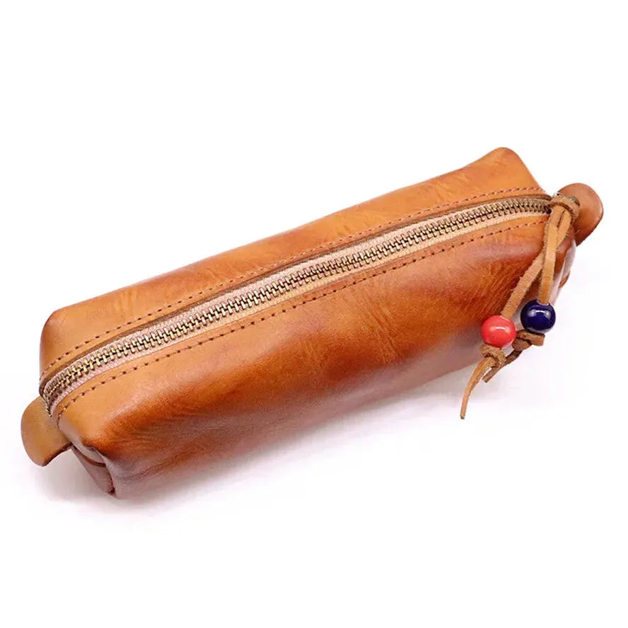 KTX-070995 Handmade Cowhide Large Capacity Zipper Storage Bag for Glasses and Accessories