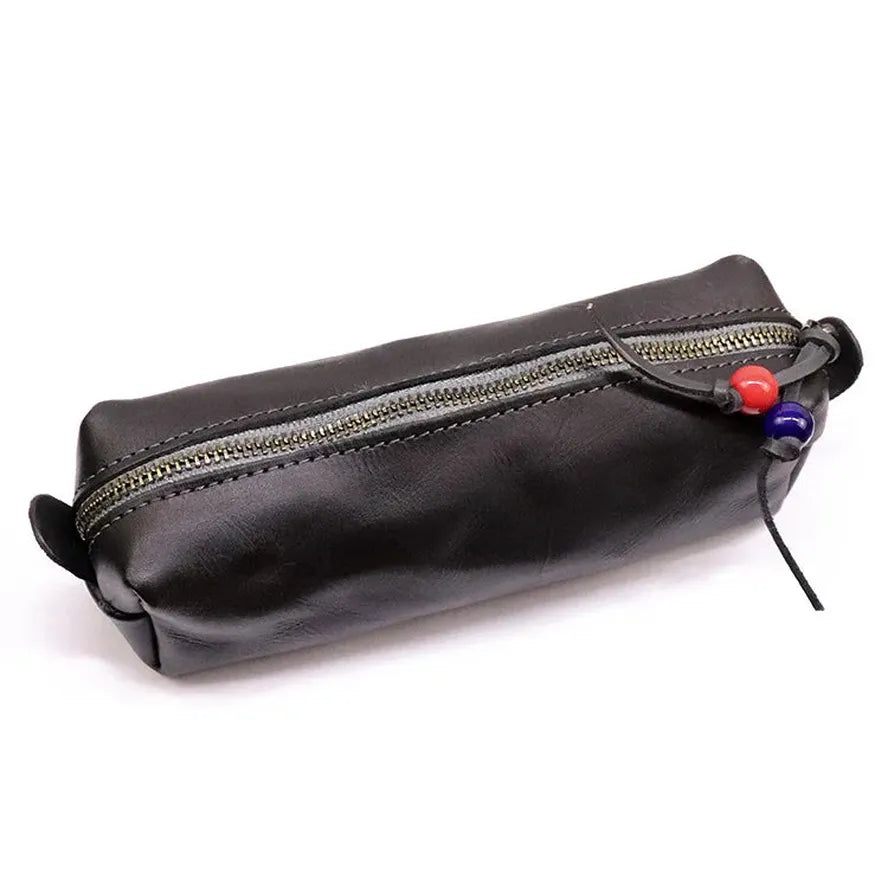 KTX-070995 Handmade Cowhide Large Capacity Zipper Storage Bag for Glasses and Accessories