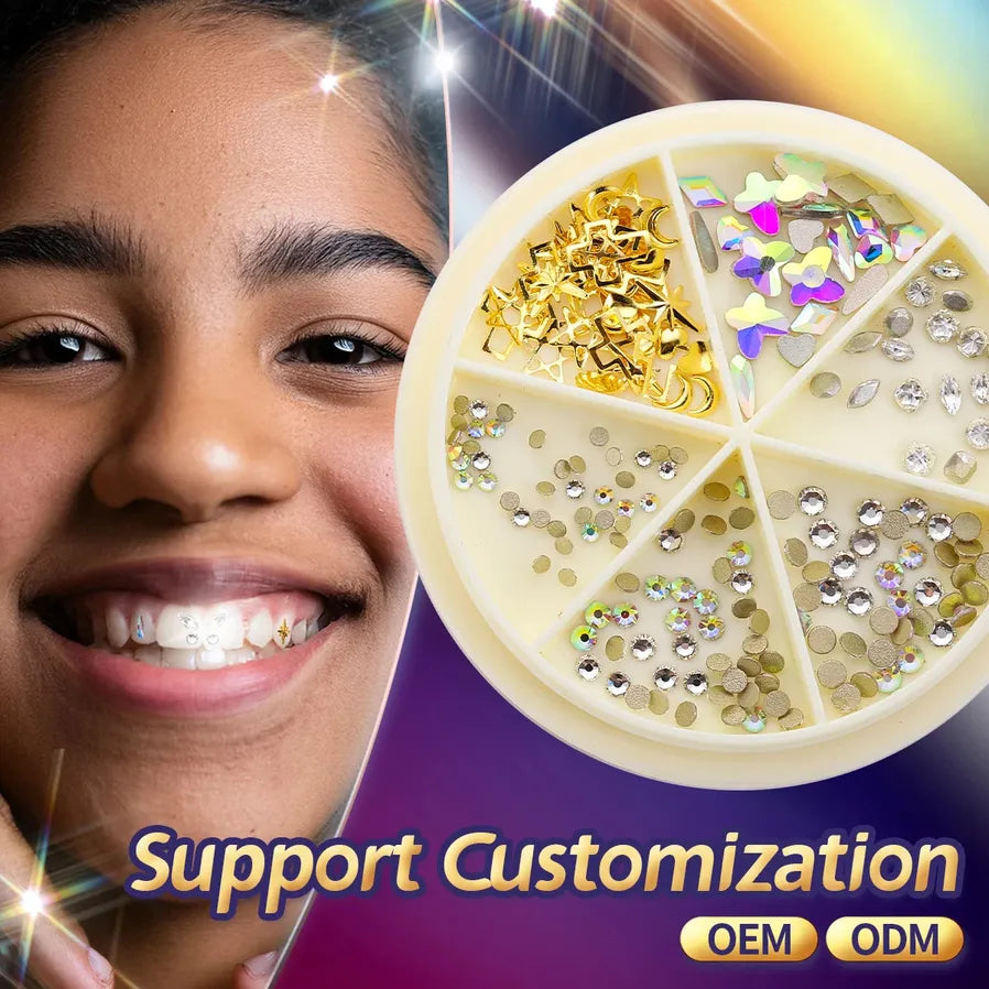 JMT-744074 Radiant Smile 18K Gold Tooth Gems Kit with Shimmering Colors and Shapes