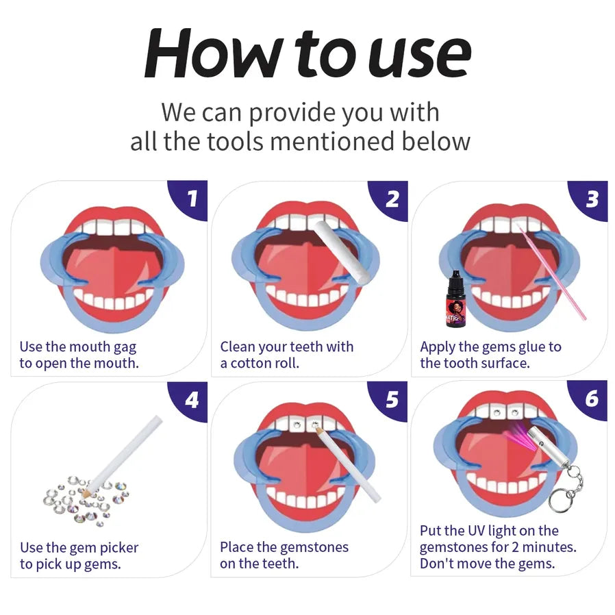 JMT-744074 Radiant Smile 18K Gold Tooth Gems Kit with Shimmering Colors and Shapes