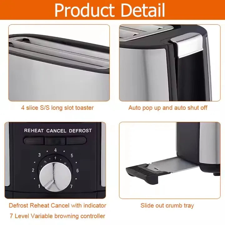 KTX-566803 1400W Long Slot Retro Toaster - Fits Anywhere, 2 Slice Bread Toaster