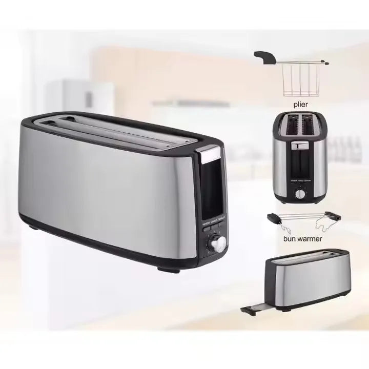 KTX-566803 1400W Long Slot Retro Toaster - Fits Anywhere, 2 Slice Bread Toaster