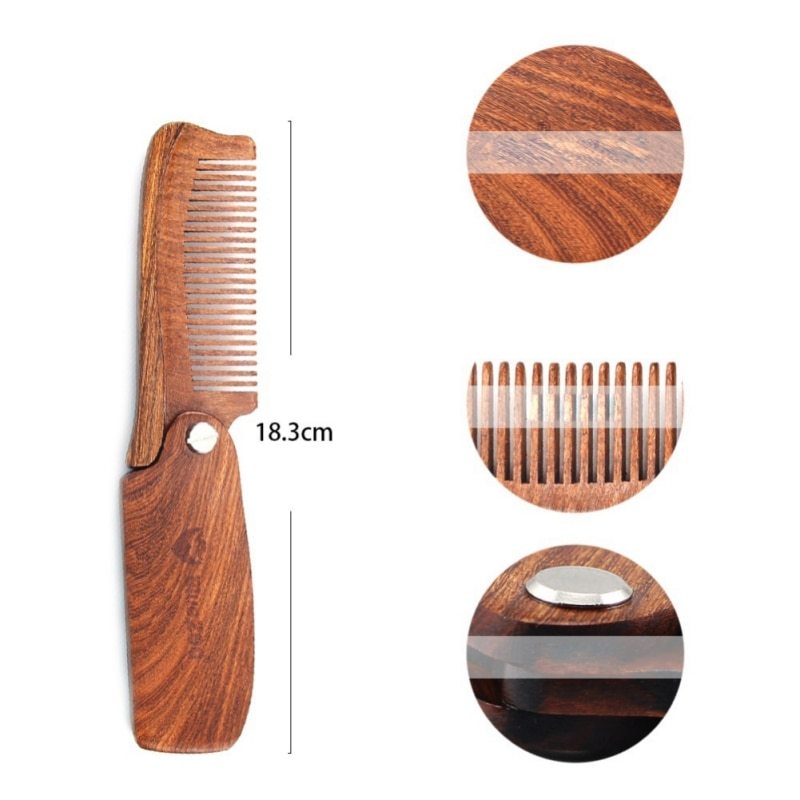 KTX-975507 Folding Comb with PU Leather Carrying Case for Hair and Beard Care