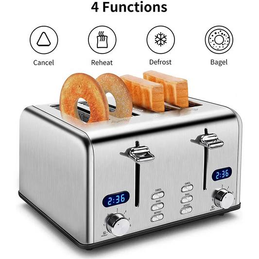 KTX-127315 Stainless Steel 4-Slice Electric Toaster with Digital Control for Versatile Breakfast Preparation