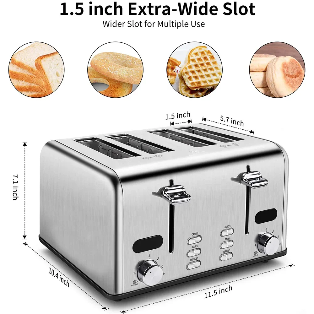 KTX-127315 Stainless Steel 4-Slice Electric Toaster with Digital Control for Versatile Breakfast Preparation