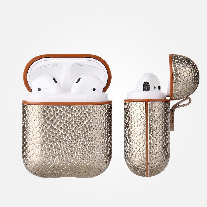 KTX-263123 Snakeskin Pattern Earphone Protector for iPhone Models, TPU and Leather Construction, Handmade Design