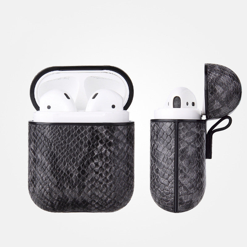KTX-263123 Snakeskin Pattern Earphone Protector for iPhone Models, TPU and Leather Construction, Handmade Design