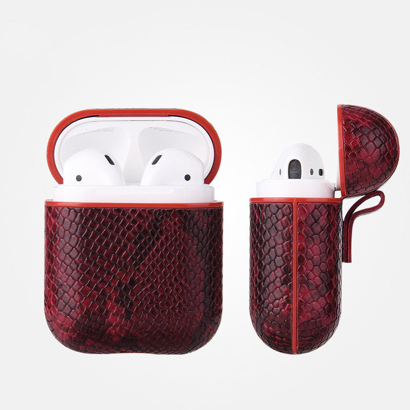 KTX-263123 Snakeskin Pattern Earphone Protector for iPhone Models, TPU and Leather Construction, Handmade Design