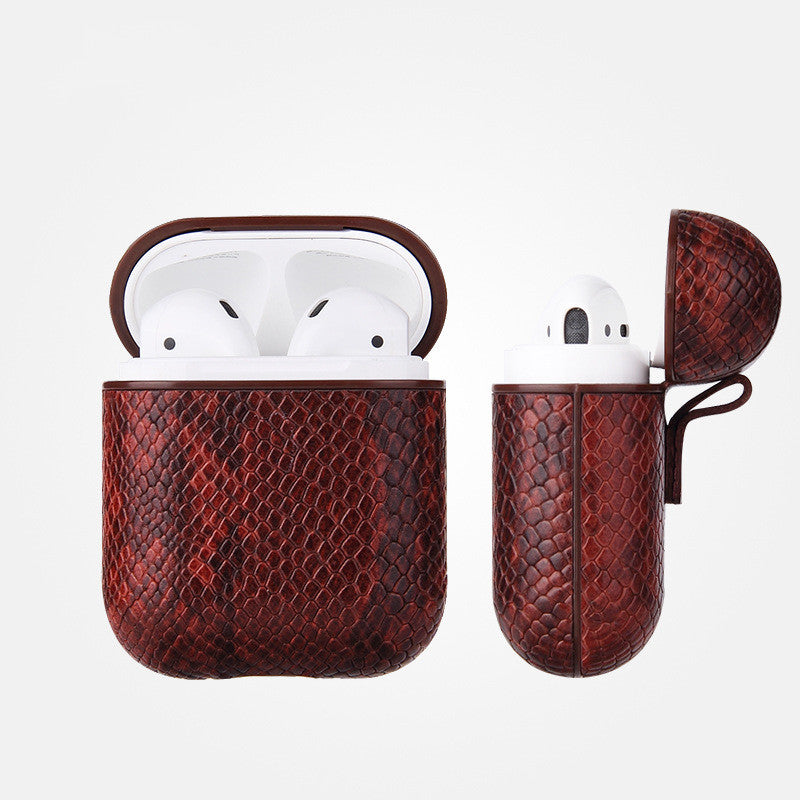 KTX-263123 Snakeskin Pattern Earphone Protector for iPhone Models, TPU and Leather Construction, Handmade Design