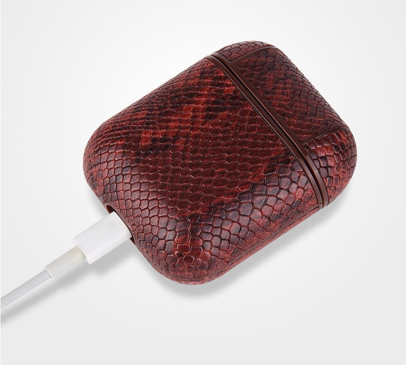 KTX-263123 Snakeskin Pattern Earphone Protector for iPhone Models, TPU and Leather Construction, Handmade Design
