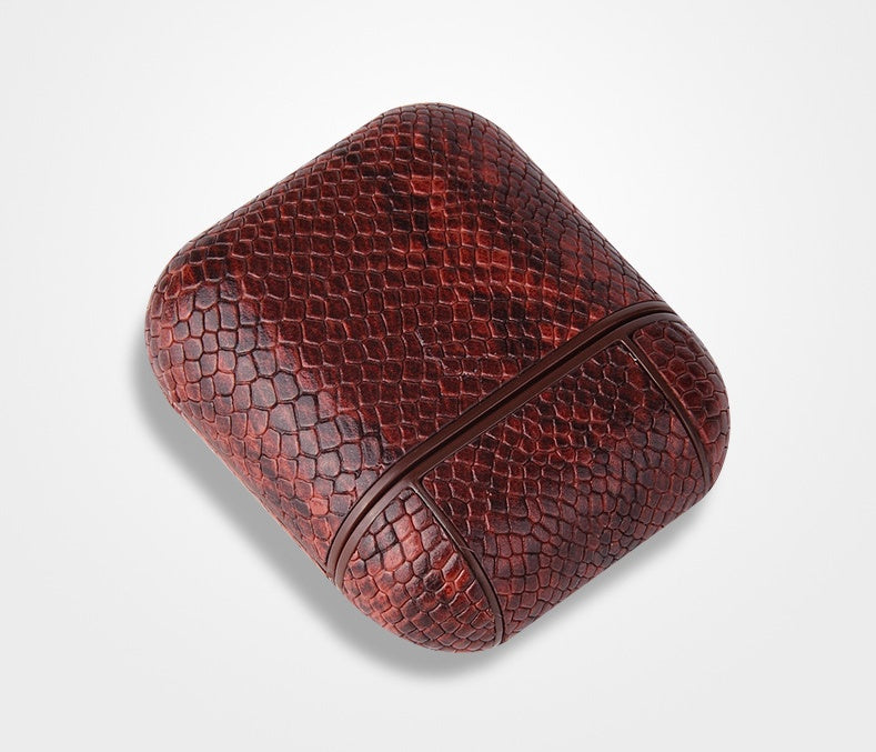 KTX-263123 Snakeskin Pattern Earphone Protector for iPhone Models, TPU and Leather Construction, Handmade Design