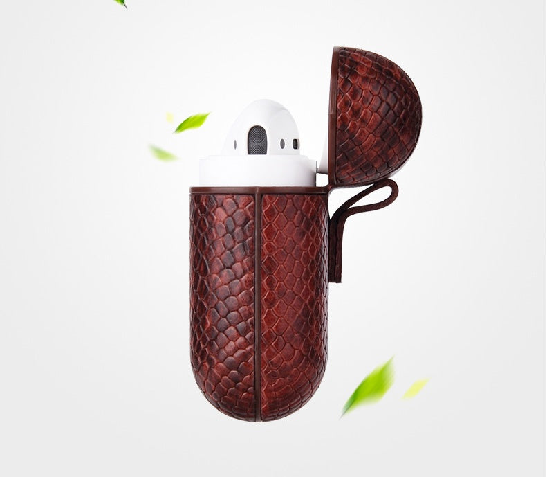 KTX-263123 Snakeskin Pattern Earphone Protector for iPhone Models, TPU and Leather Construction, Handmade Design