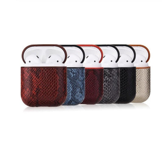 KTX-263123 Snakeskin Pattern Earphone Protector for iPhone Models, TPU and Leather Construction, Handmade Design