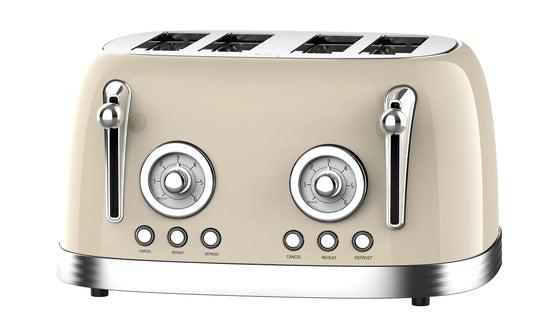 KTX-075283 Retro 4-Slice Stainless Steel Electric Pop-Up Toaster with Integrated Grill