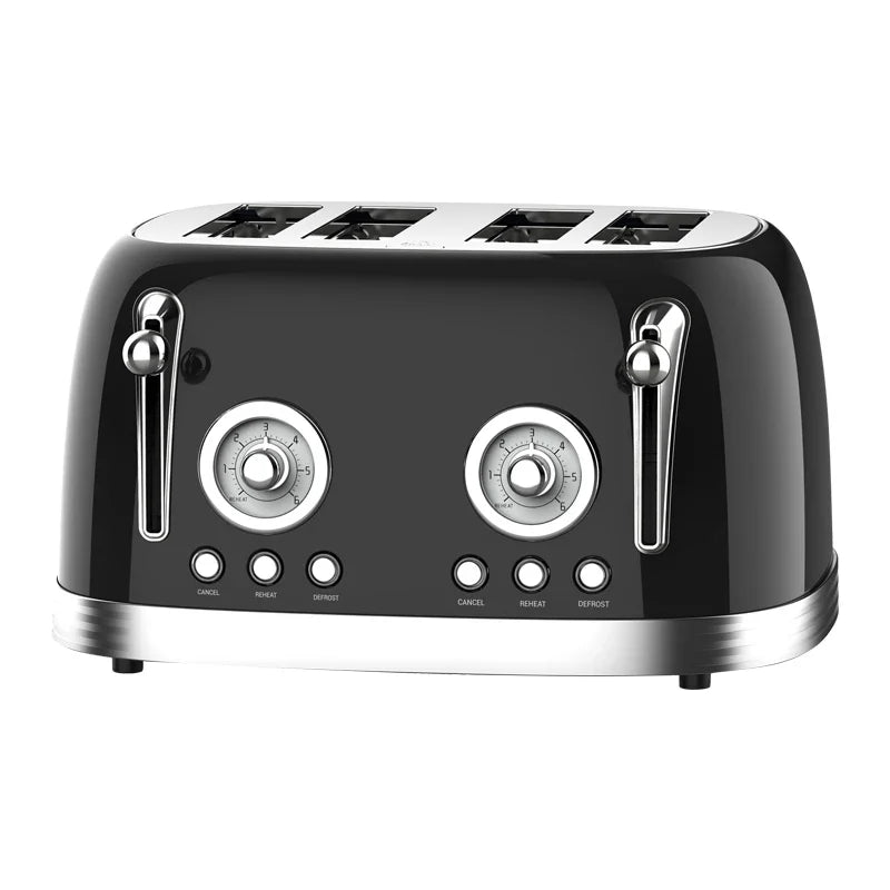 KTX-075283 Retro 4-Slice Stainless Steel Electric Pop-Up Toaster with Integrated Grill