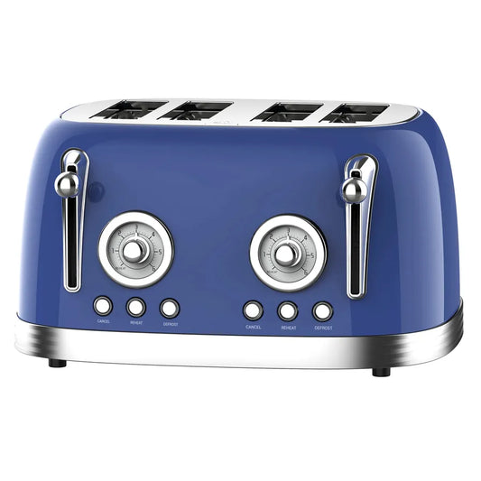 KTX-075283 Retro 4-Slice Stainless Steel Electric Pop-Up Toaster with Integrated Grill