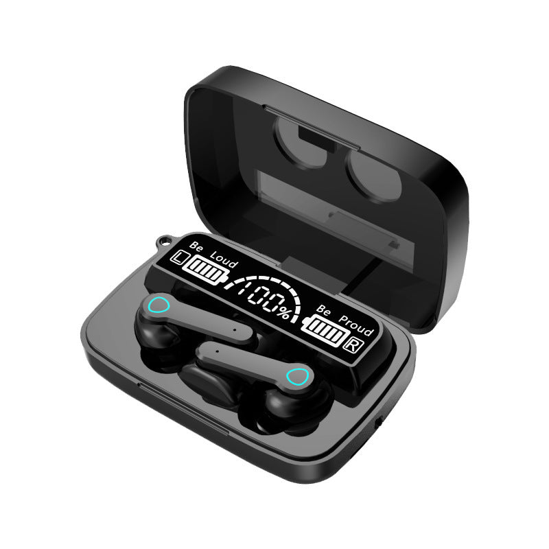 KTX-129747 Bluetooth Binaural Headset with Stereo Sound, 20m Range, Call Function, Voice Control, and Battery Display - M19 Black