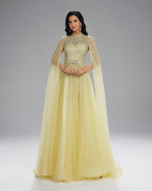 KTX-954067 Elegant Yellow Evening Dress with Flattering Silhouette