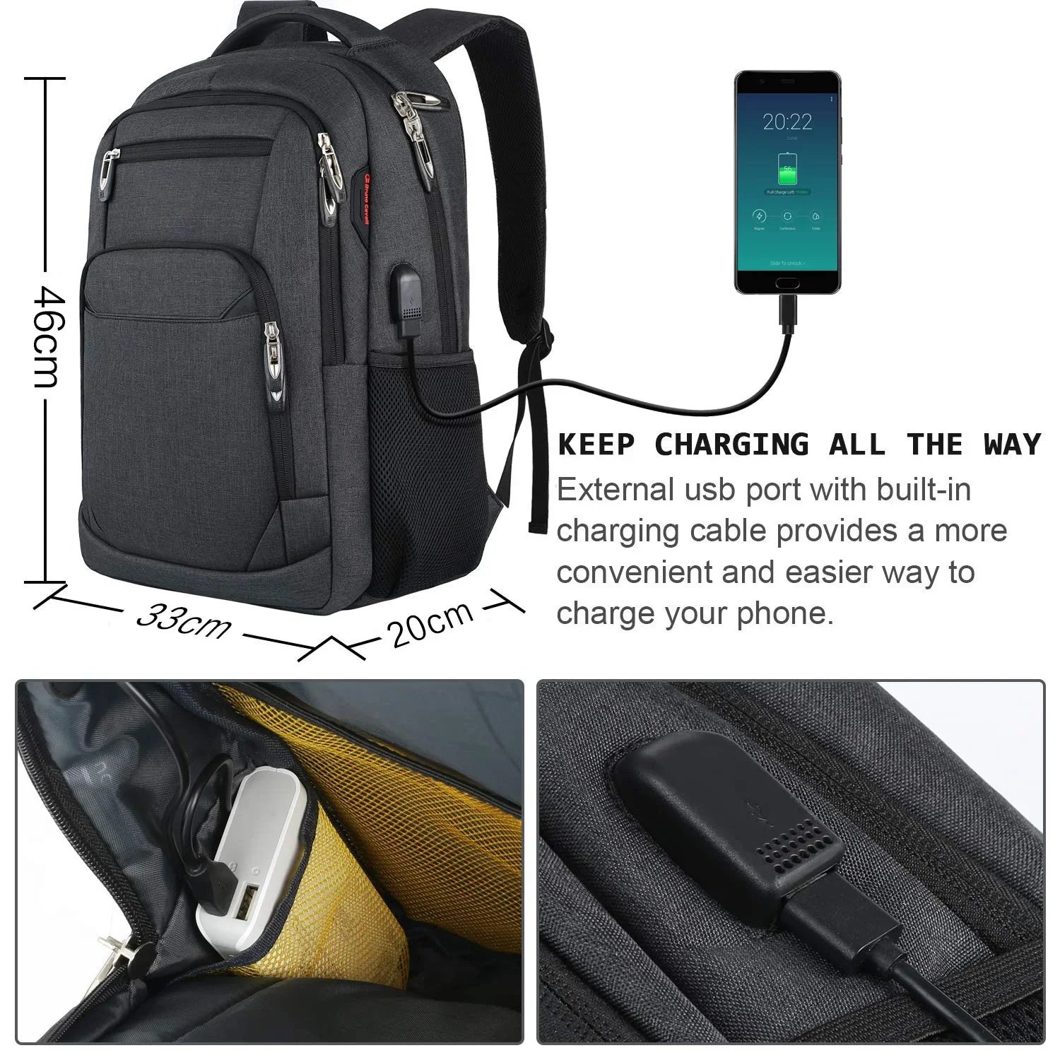 KTX-555923 Waterproof Large Capacity Men's Laptop Backpack for Travel and Business