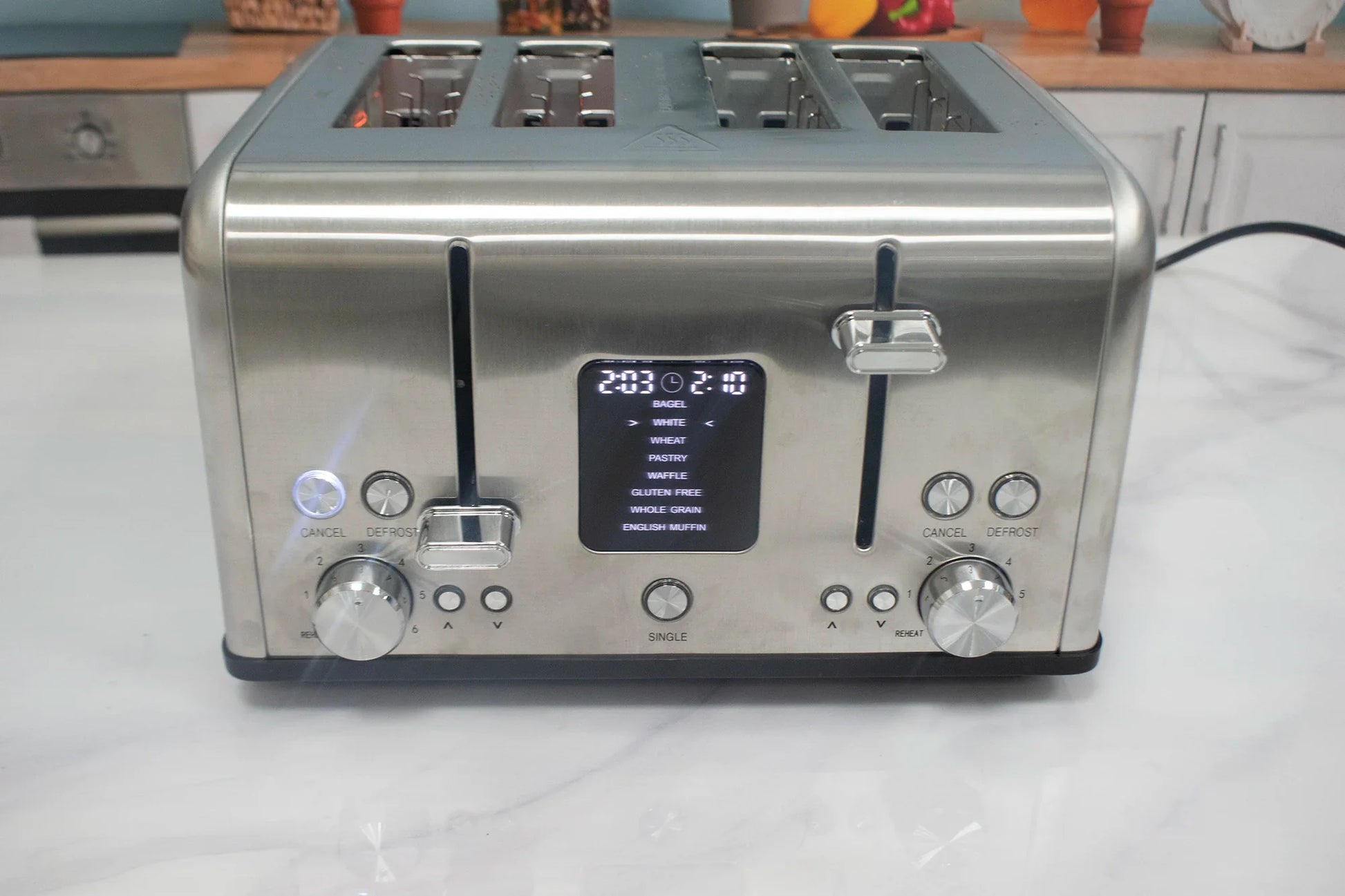 KTX-371347 Stainless Steel 4-Slice Digital Toaster with LED Display and Dust Cover