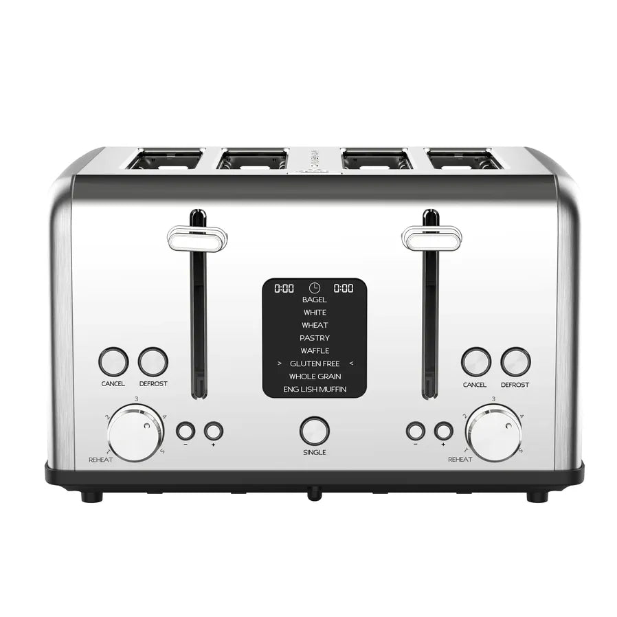 KTX-371347 Stainless Steel 4-Slice Digital Toaster with LED Display and Dust Cover