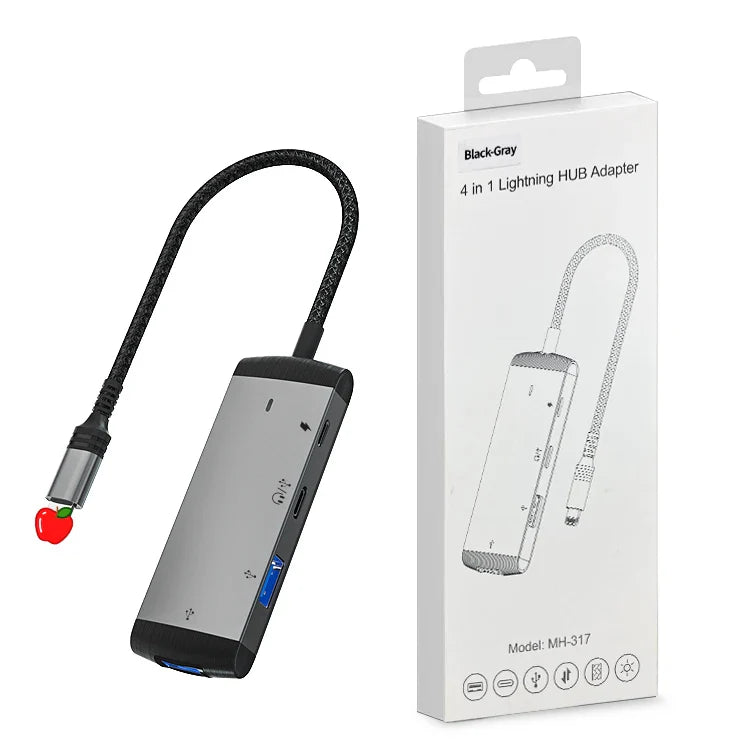 KTX-346643 4-in-1 USB 3.0 Docking Station Adapter for iPhone, iPad, and Laptop with PD Charging