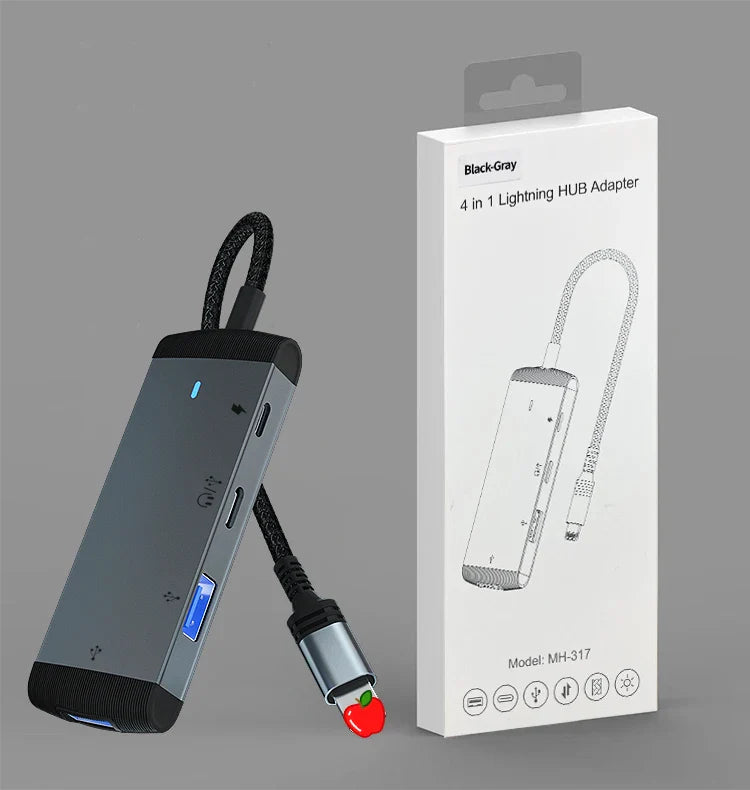KTX-346643 4-in-1 USB 3.0 Docking Station Adapter for iPhone, iPad, and Laptop with PD Charging