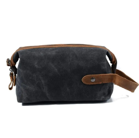 KTX-891347 Waterproof Canvas Travel Toiletry Bag for Men - Retro Style with Zipper Closure