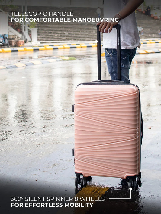 KTX-129107 3-Piece Lightweight Pink Travel Suitcase Set with Spinner Wheels