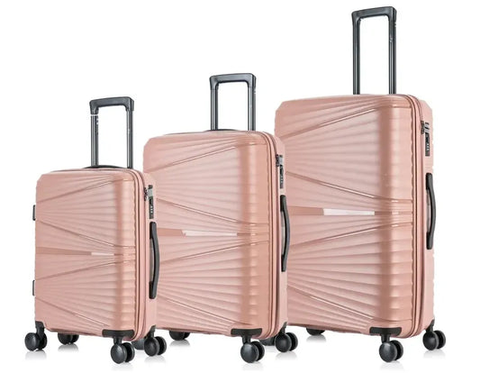 KTX-129107 3-Piece Lightweight Pink Travel Suitcase Set with Spinner Wheels