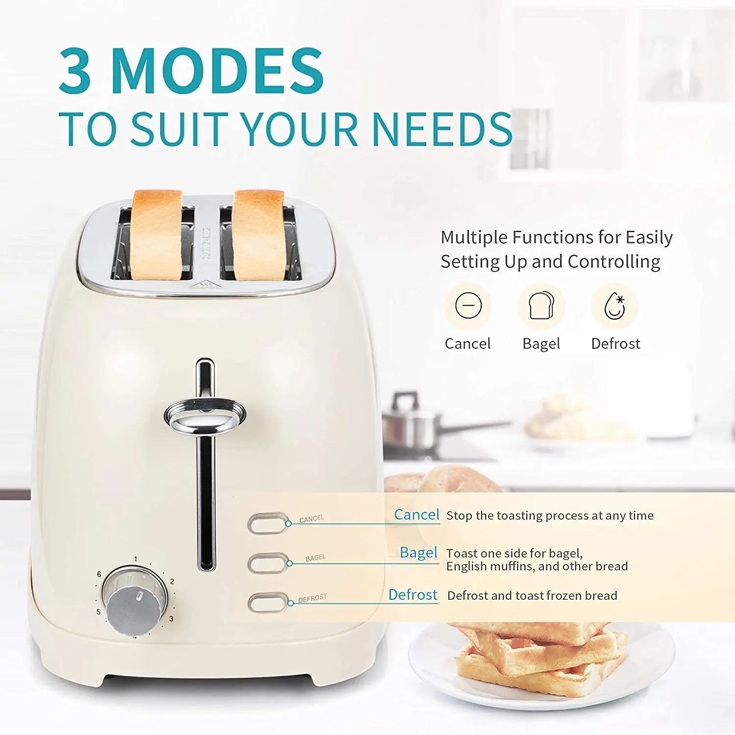 KTX-061779 Retro Auto Pop-Up Mini Toaster with Defrost Function for Two Slices and Sandwiches
