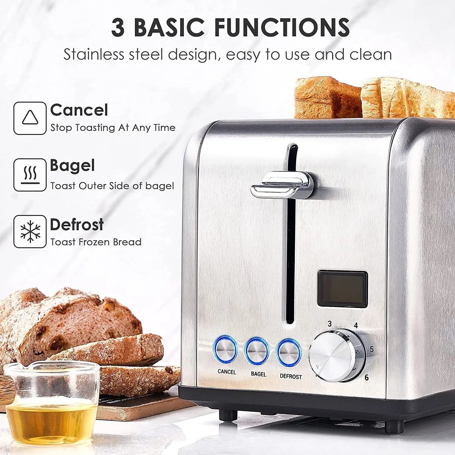 KTX-748755 2-Slice Stainless Steel Digital Toaster with LCD Display