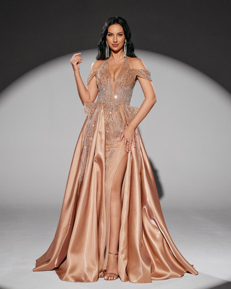 KTX-010707 Elegant Golden Evening Dress for Women - Style EZ25218