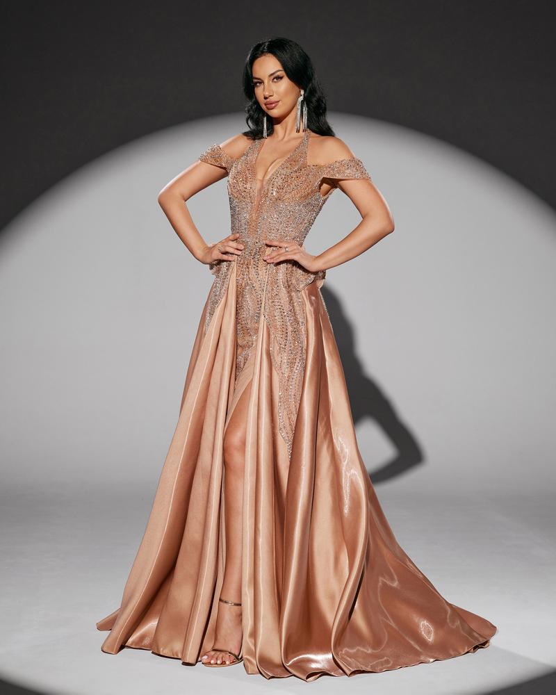 KTX-010707 Elegant Golden Evening Dress for Women - Style EZ25218