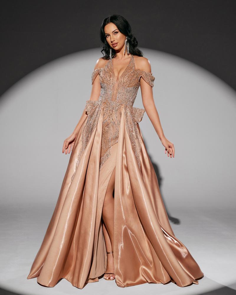 KTX-010707 Elegant Golden Evening Dress for Women - Style EZ25218